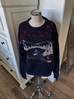 Vintage Pendleton L wool embroidered skier mountain scape sweater
